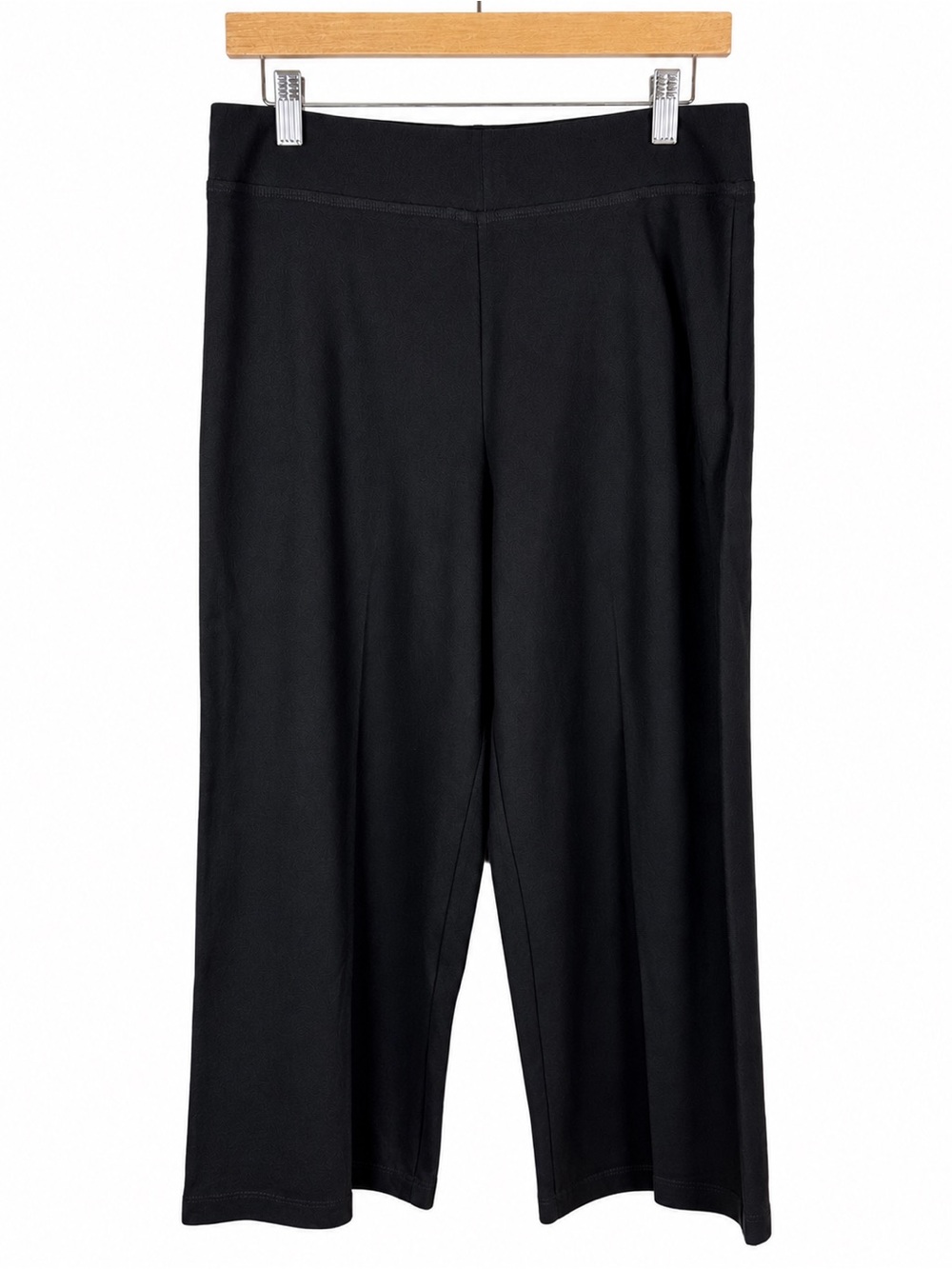 Eileen Fisher 100% Wool Pull On Wide Leg Cropped Pants Black Work Minimalist M